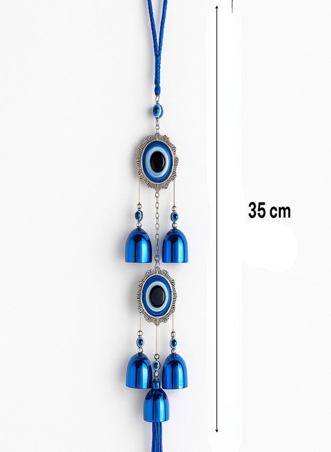 sculpmart Dual Evil Eye Wind Chime with Hanging Chain Design & 5 Bells for Main Door & Balcony Hanging for Positivness & Melody Sound (2 Big Eye) - Image 2